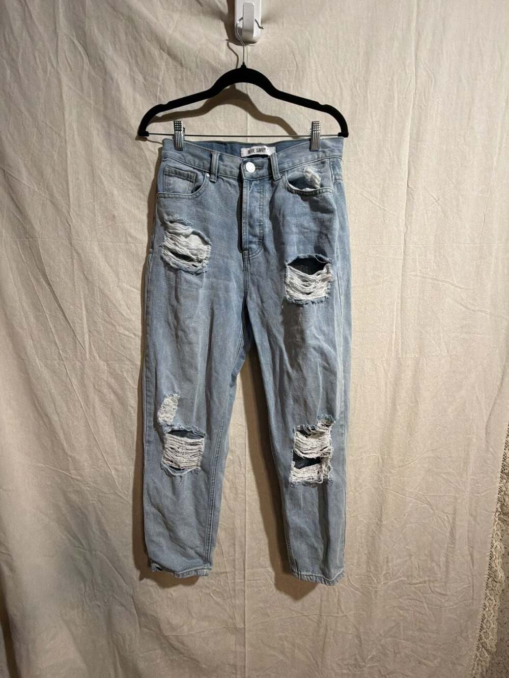 Blue Savvy Light Wash Distressed High Rise Straight Leg Jeans Size 7/28